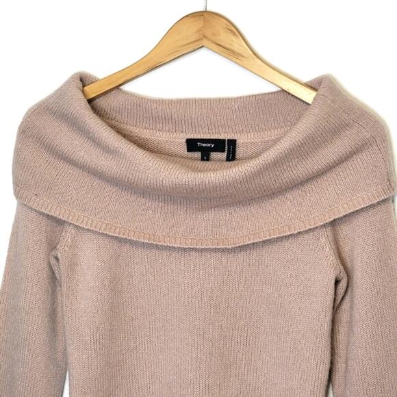 Theory Off The Shoulder Long Sleeve Light Pink Wool Blend Pullover Sweater Small - Picture 3 of 14